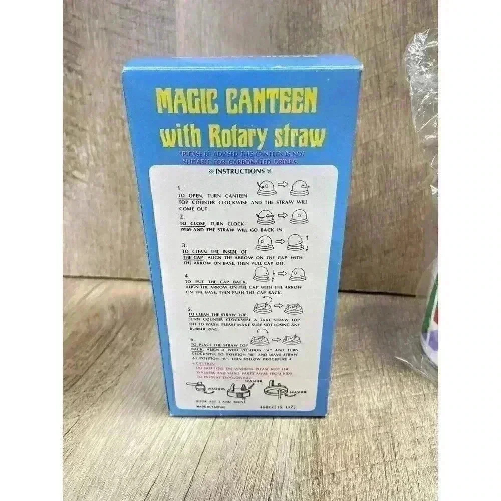Vtg Pecoware Magic Canteen Bottle w/ Rotary Straw & Strap Original Box 90s NEW - Picture 2 of 3